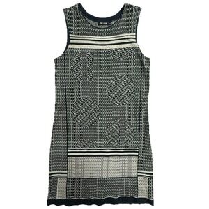 NIC+ZOE Knit Dress M Navy White Geometric Sleeveless Sheath Stretch